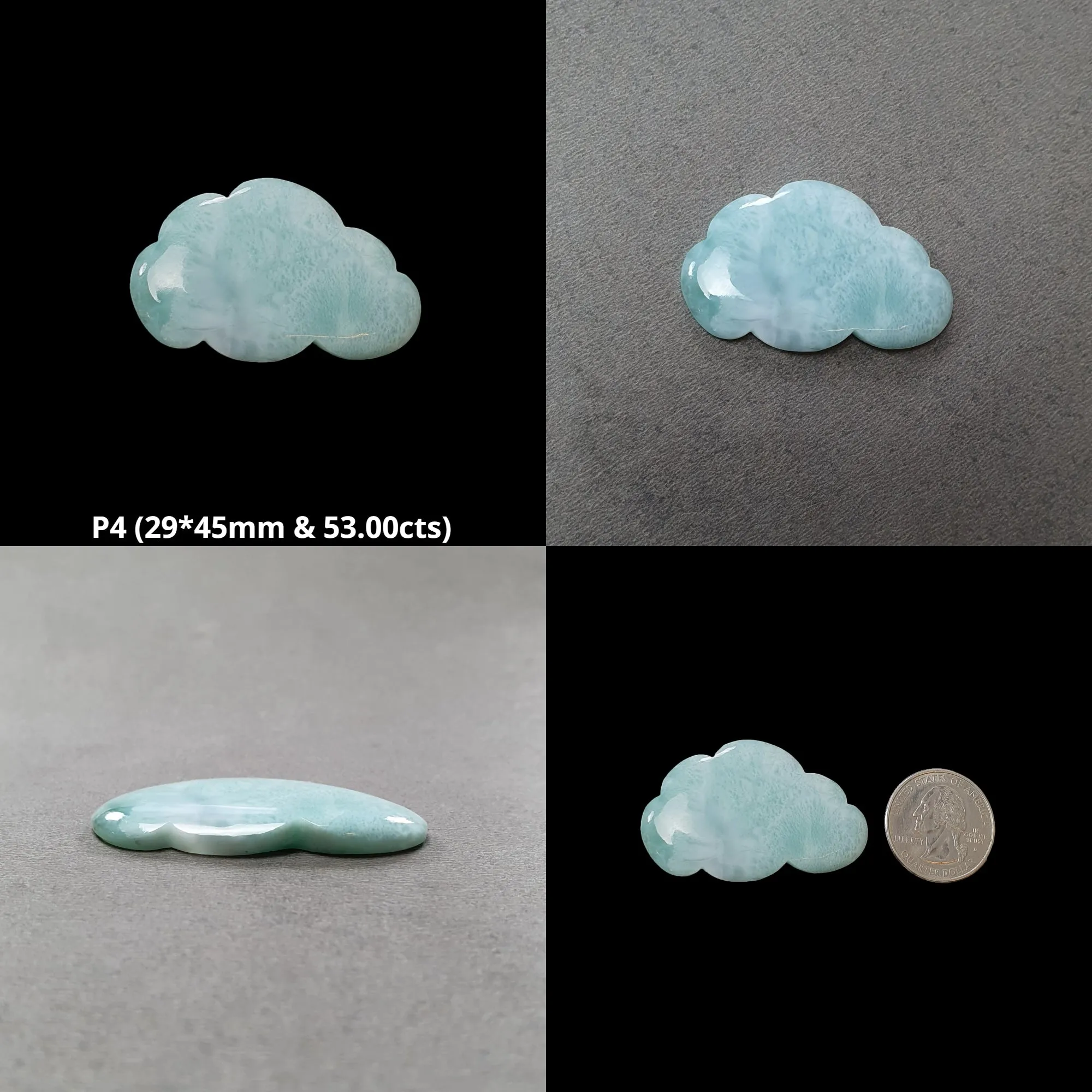 BLUE LARIMAR Gemstone Carving : Natural Untreated Unheated Larimar Bi-Color Hand Carved Cloud