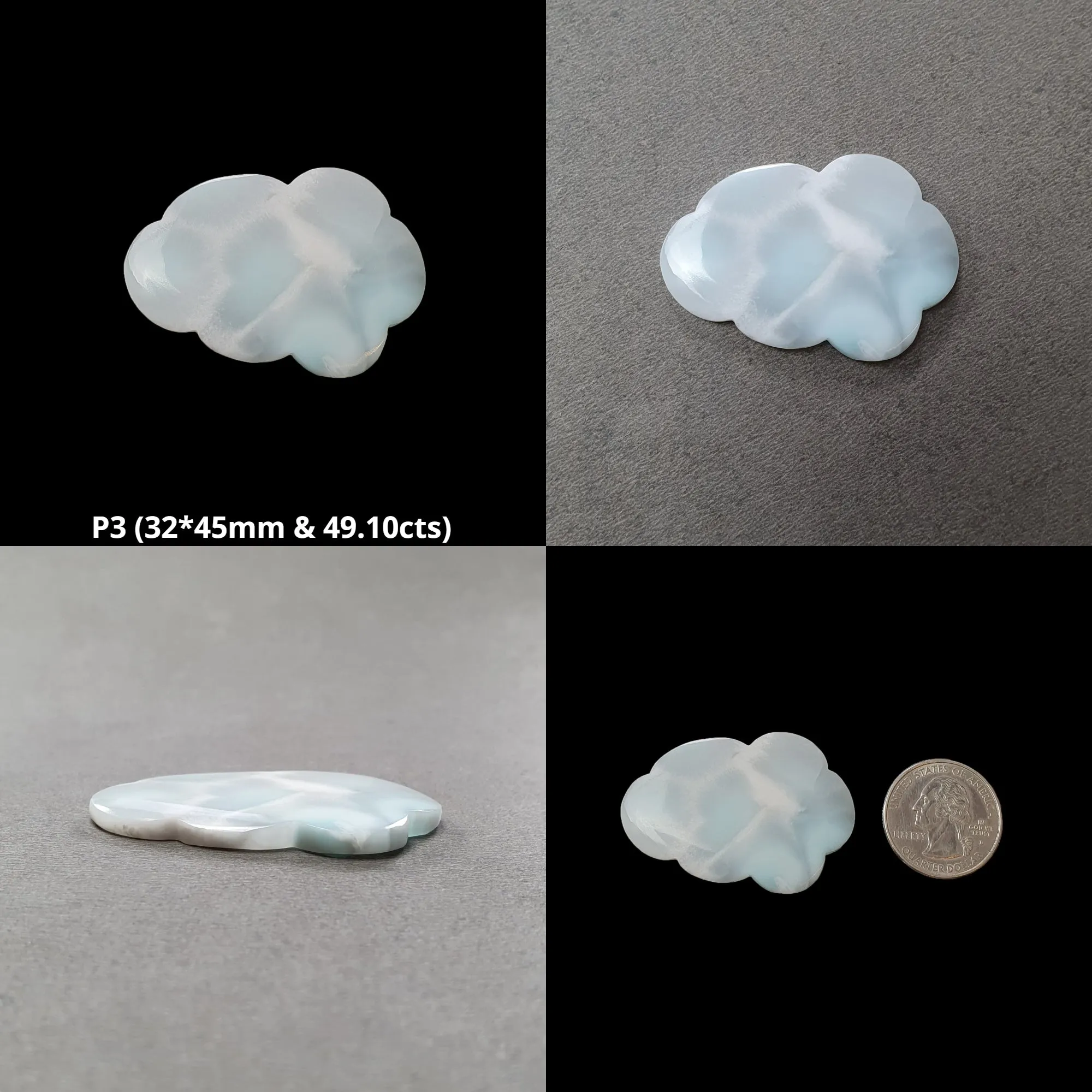 BLUE LARIMAR Gemstone Carving : Natural Untreated Unheated Larimar Bi-Color Hand Carved Cloud