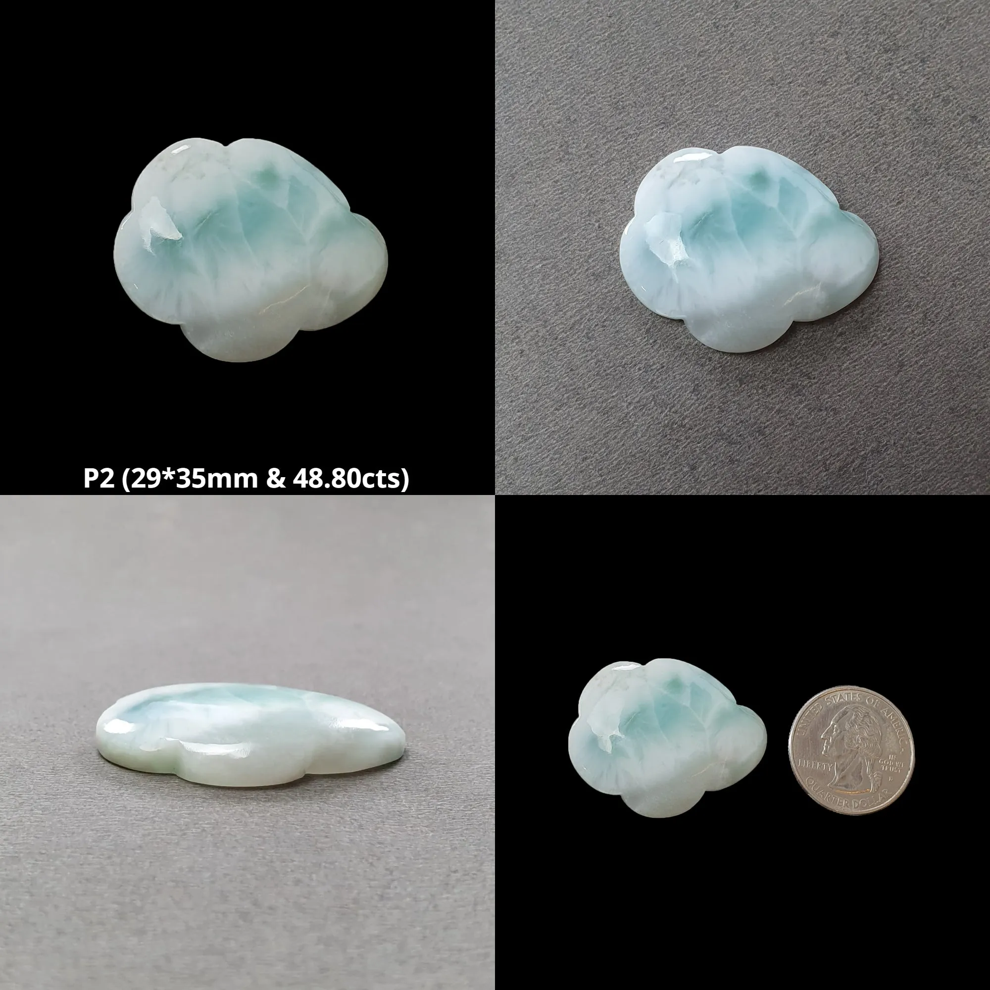 BLUE LARIMAR Gemstone Carving : Natural Untreated Unheated Larimar Bi-Color Hand Carved Cloud