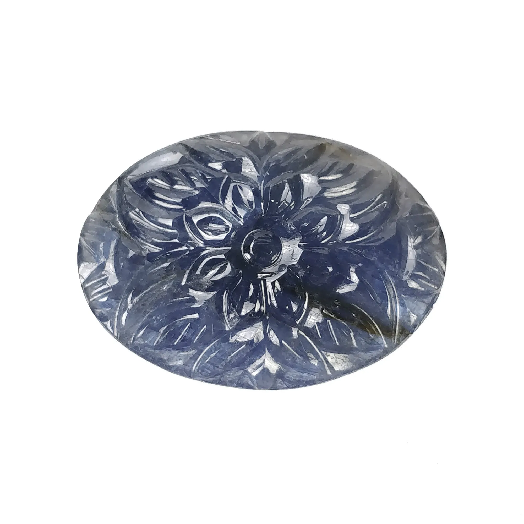 BLUE SAPPHIRE Gemstone Carving : 22.00cts Natural Untreated Unheated Sapphire Hand Carved Oval Shape 25*18mm (With Video)