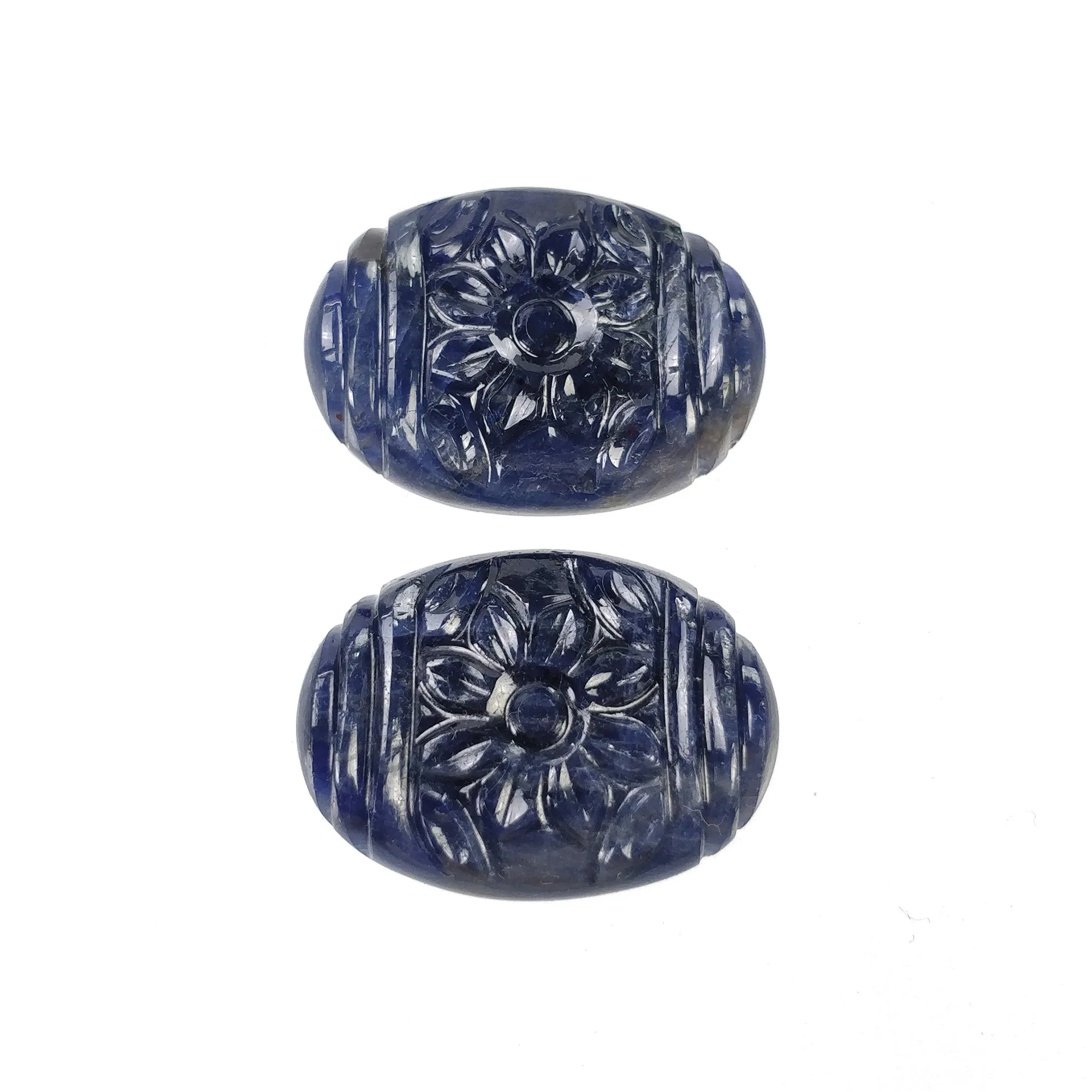 BLUE SAPPHIRE Gemstone Carving : 58.50cts Natural Untreated Unheated Sapphire Hand Carved Oval Shape 25*18mm Pair (With Video)