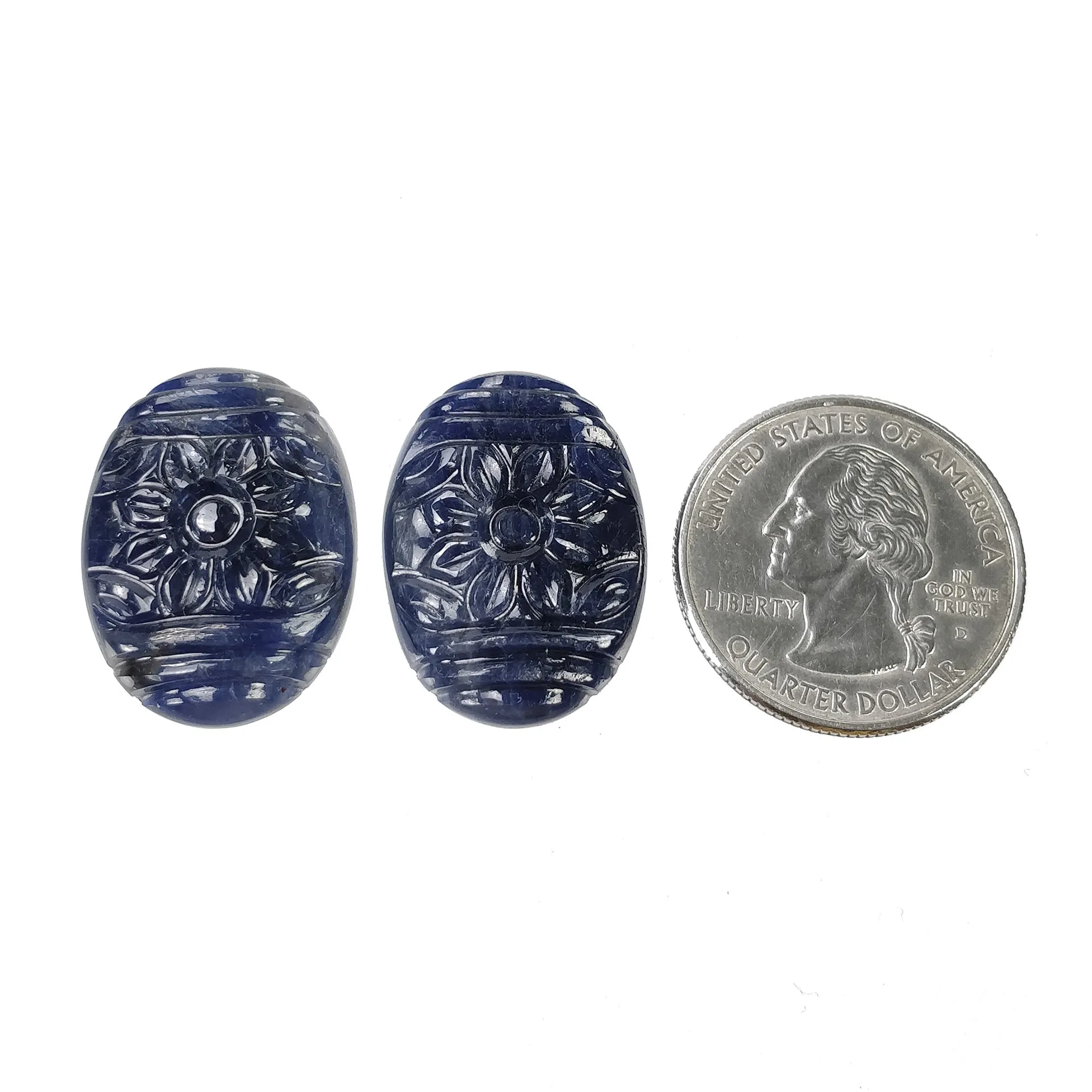 BLUE SAPPHIRE Gemstone Carving : 58.50cts Natural Untreated Unheated Sapphire Hand Carved Oval Shape 25*18mm Pair (With Video)