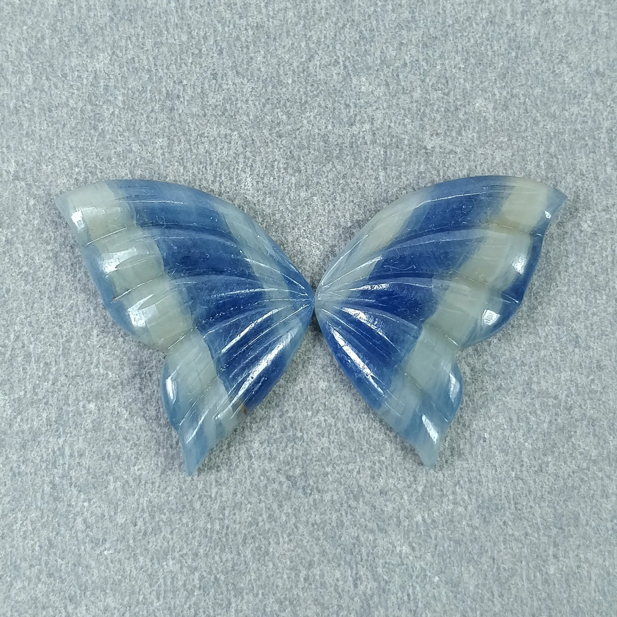 BLUE SAPPHIRE Gemstone Carving September Birthstone : 19.70cts Natural Untreated  Sapphire Hand Carved BUTTERFLY 22*13mm Pair