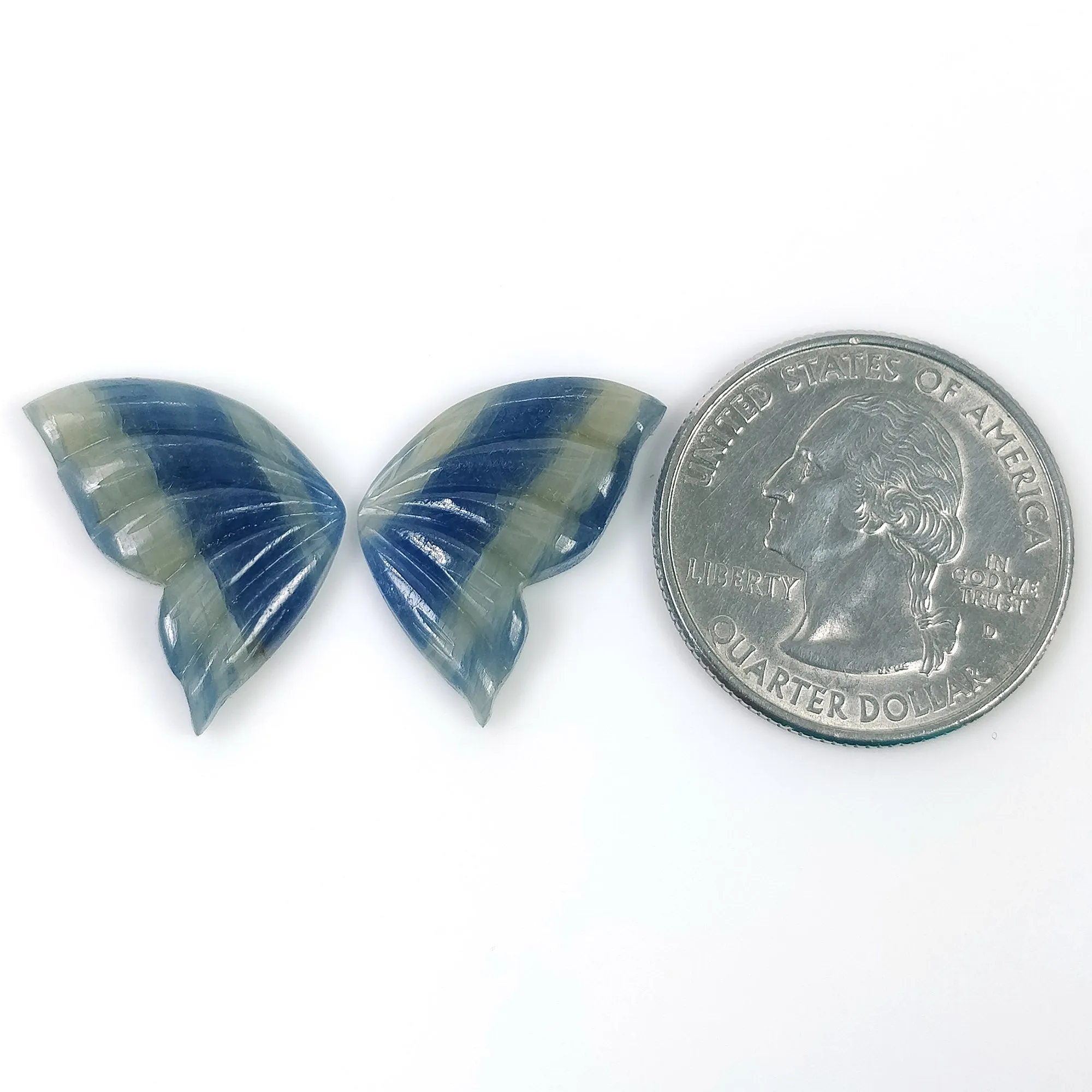 BLUE SAPPHIRE Gemstone Carving September Birthstone : 19.70cts Natural Untreated  Sapphire Hand Carved BUTTERFLY 22*13mm Pair