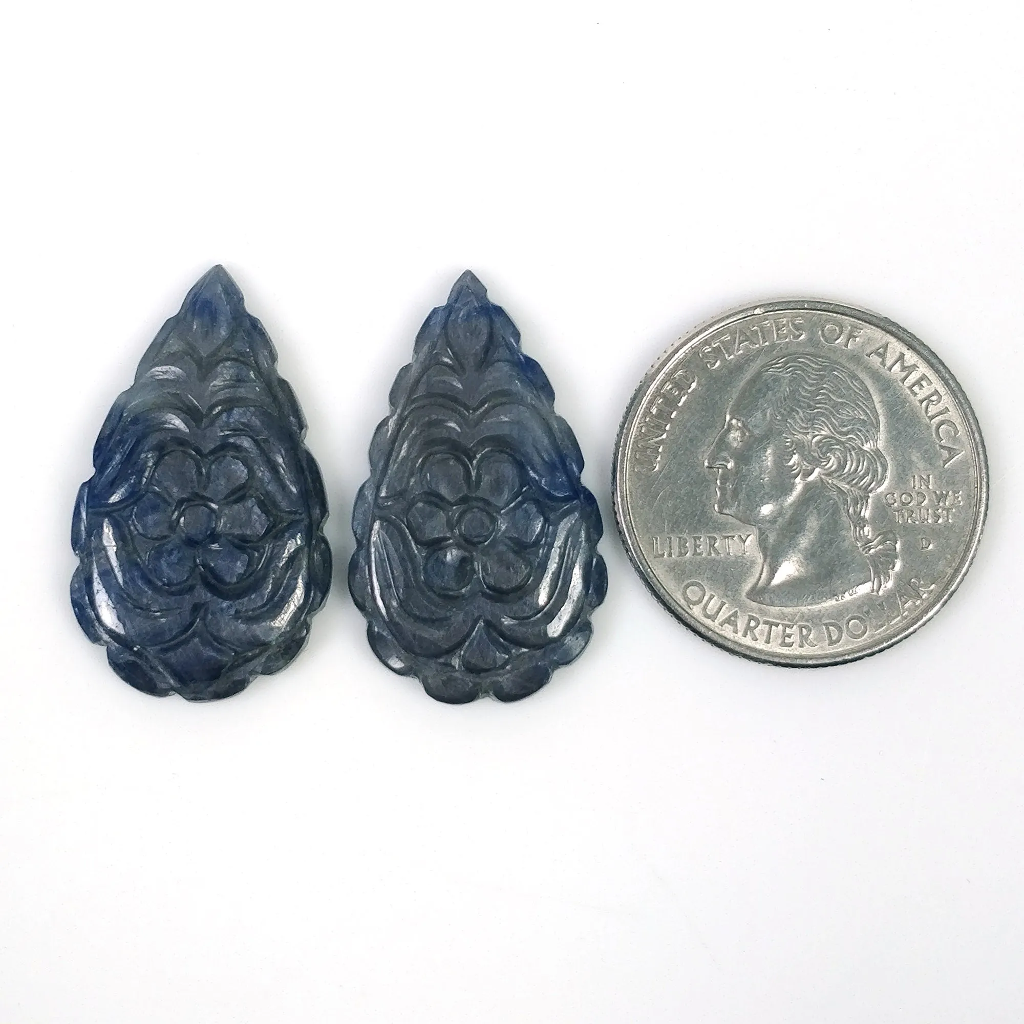 BLUE SILVER SAPPHIRE Gemstone Carving : 39.70cts Natural Untreated Sapphire Hand Carved Pear Shape 29*17mm (With Video))