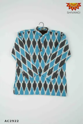 Boys Blue and Black Ikkat Kurta