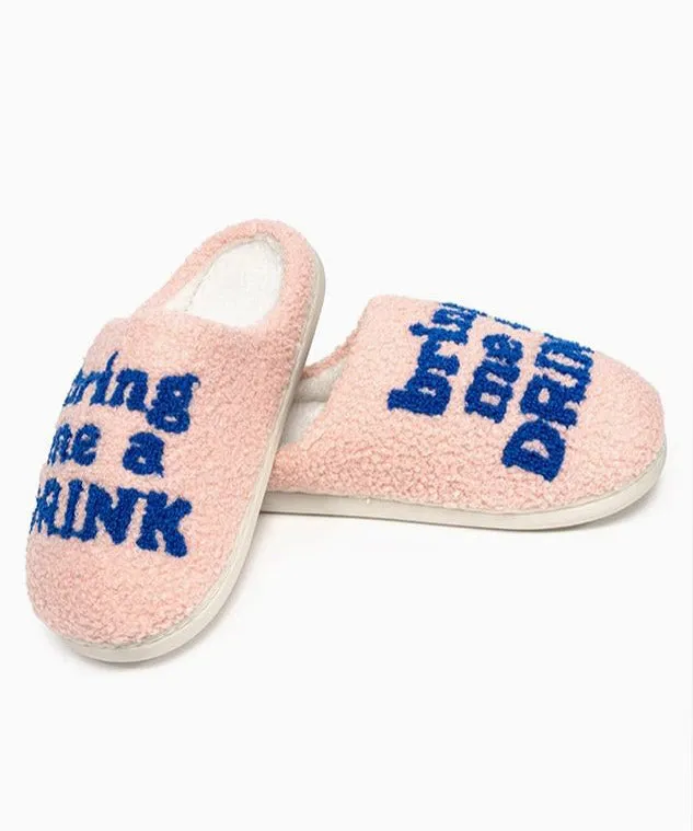 Bring Me A Drink Slippers - Light Pink/Blue