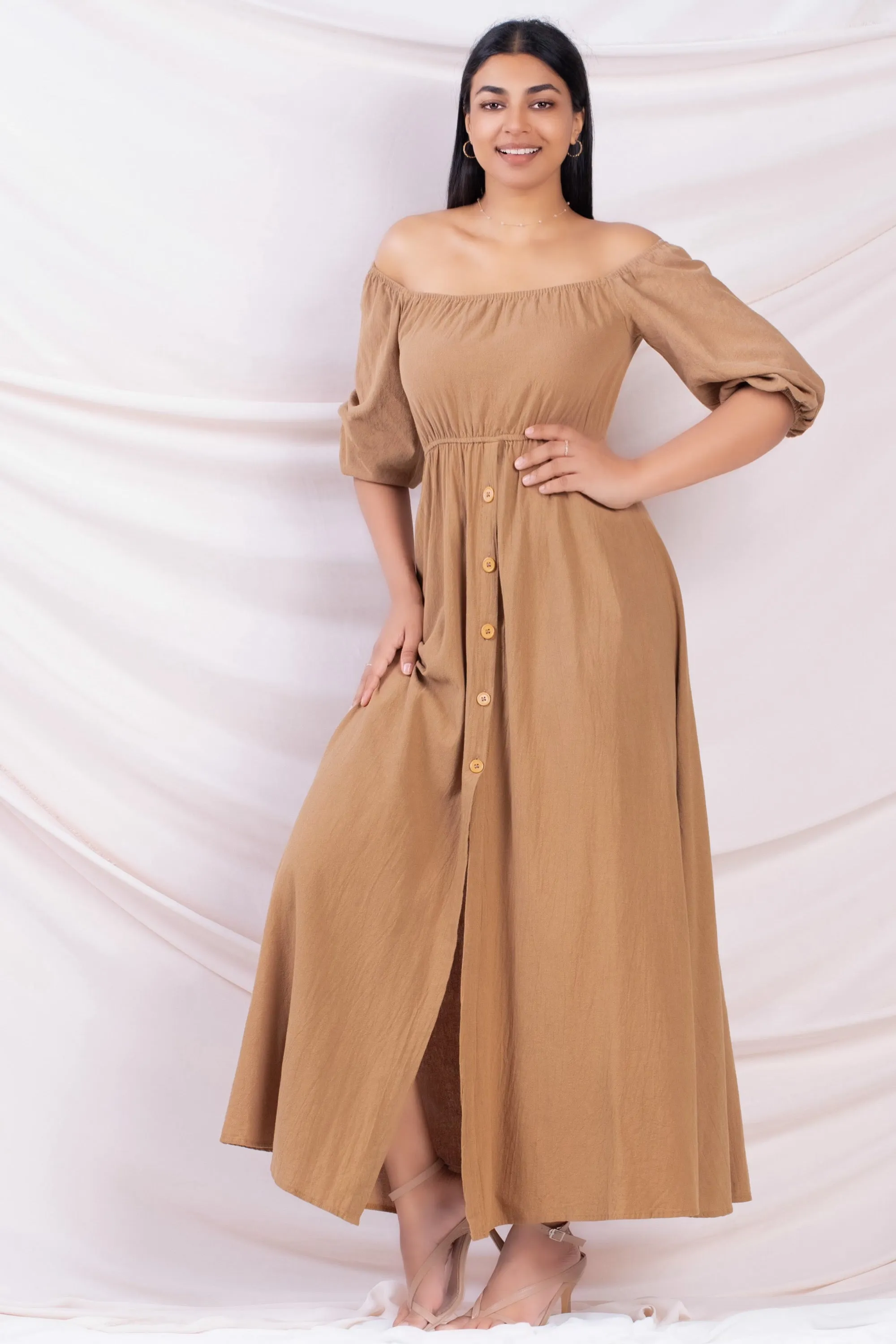 Brown Button Up Maxi Dress