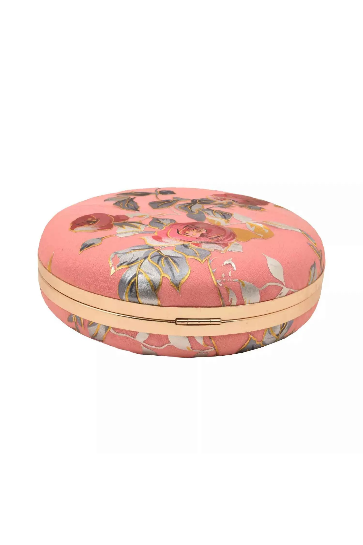 Bubblegum Pink Floral Foil Print Circular Clutch