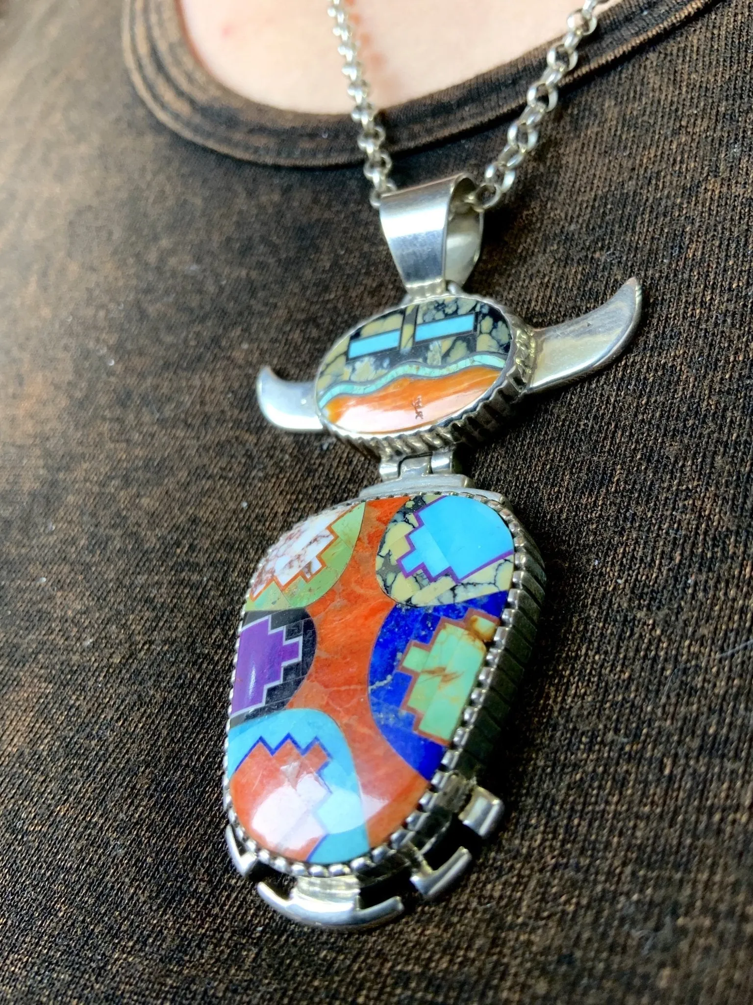 Buffalo Spirit ART Inlay Turquoise Pendant