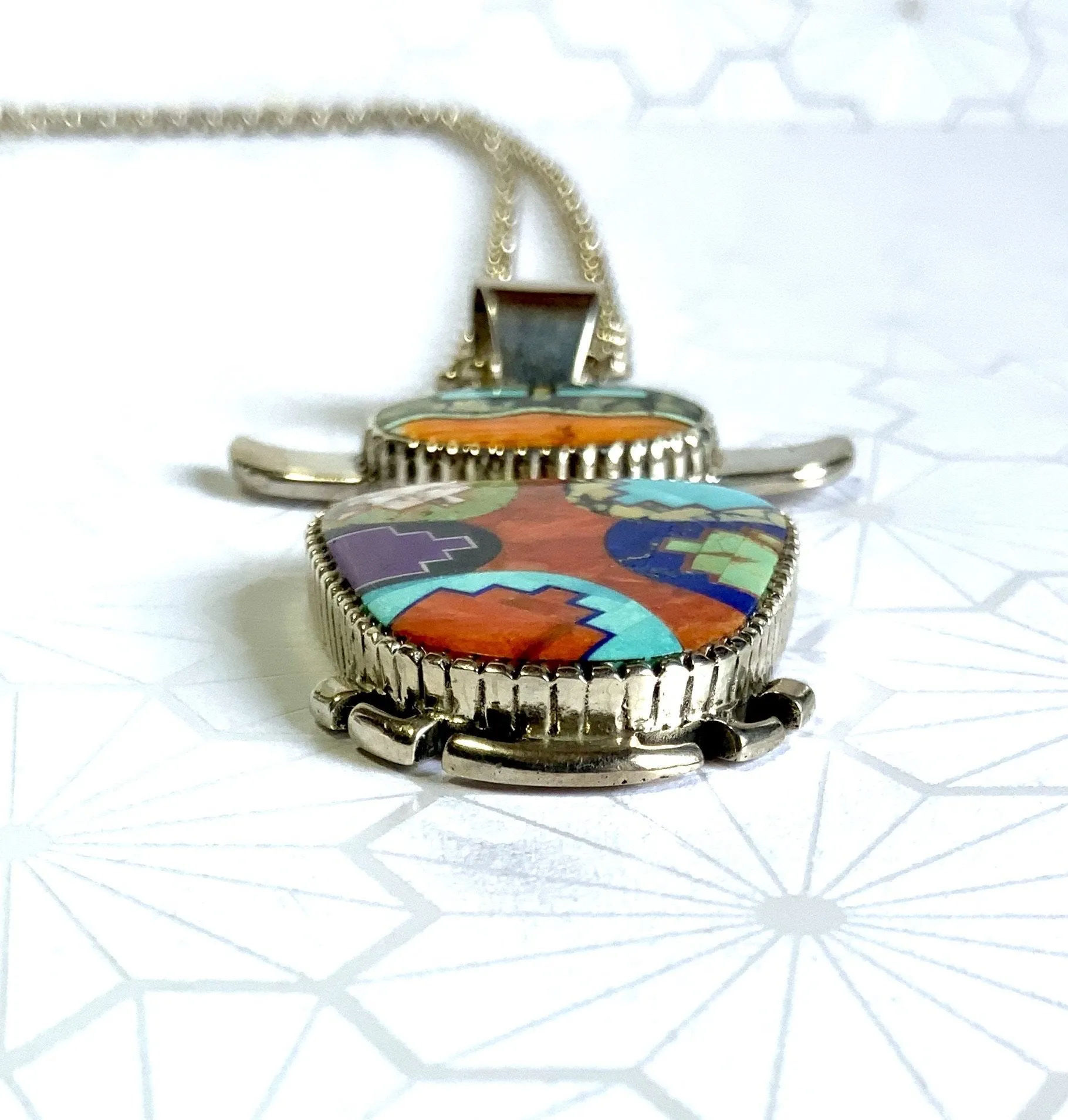 Buffalo Spirit ART Inlay Turquoise Pendant