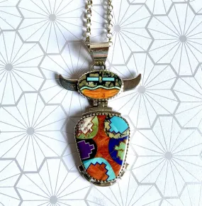 Buffalo Spirit ART Inlay Turquoise Pendant