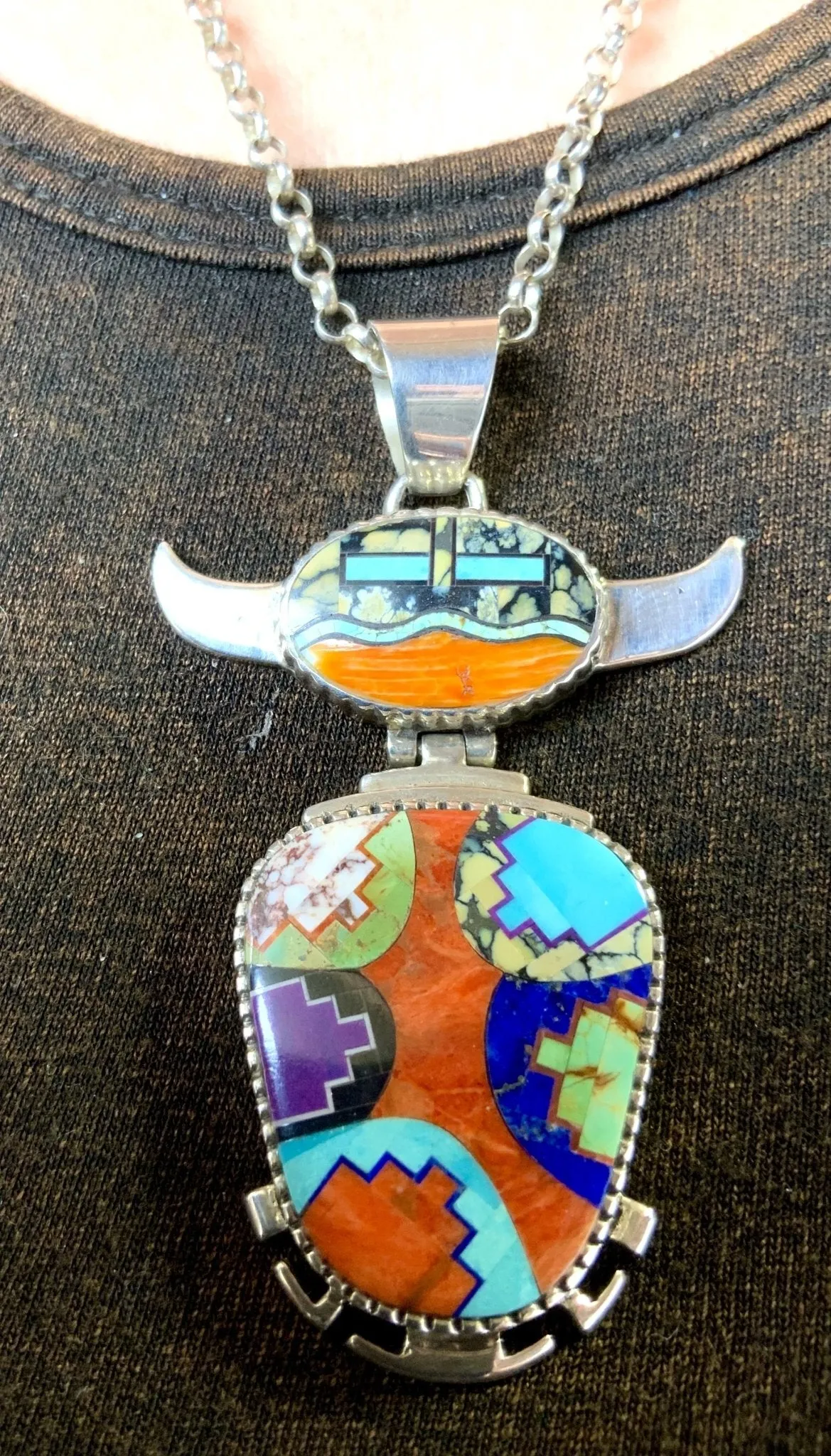 Buffalo Spirit ART Inlay Turquoise Pendant