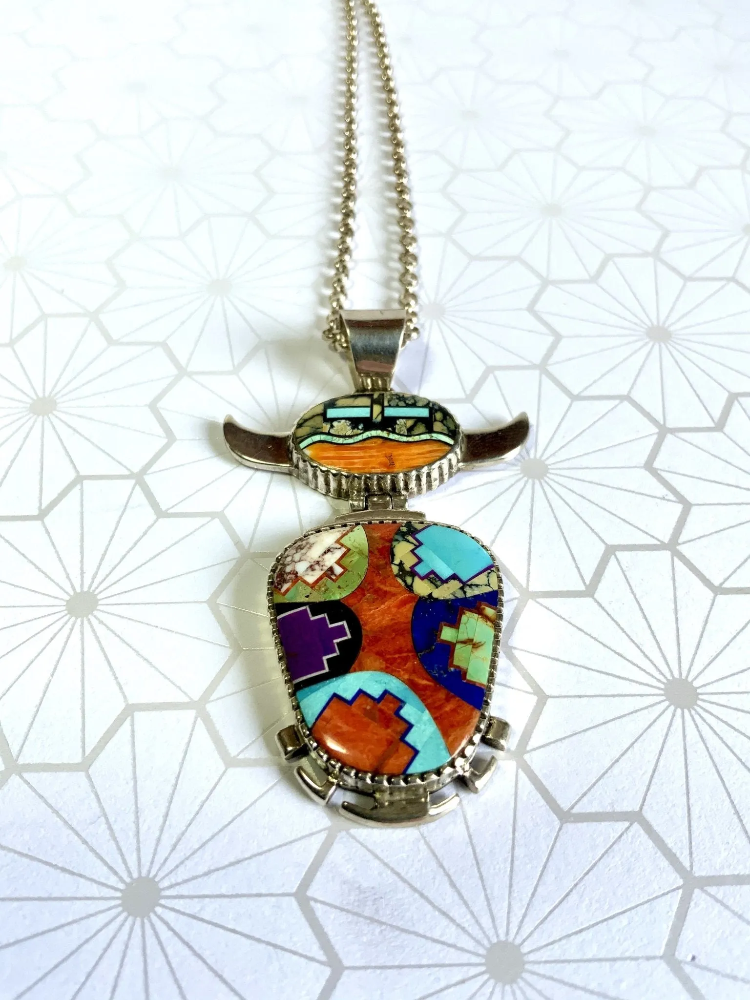 Buffalo Spirit ART Inlay Turquoise Pendant