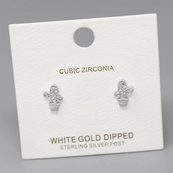 Cactus CZ Pave Gold Dipped Stud Earrings