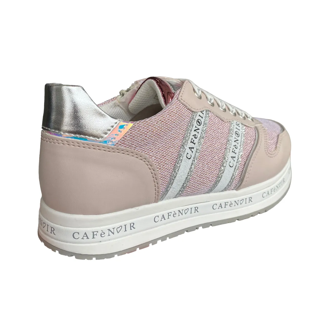 CafèNoir girl's wedge sneakers with lace and side zip C-2032 pink