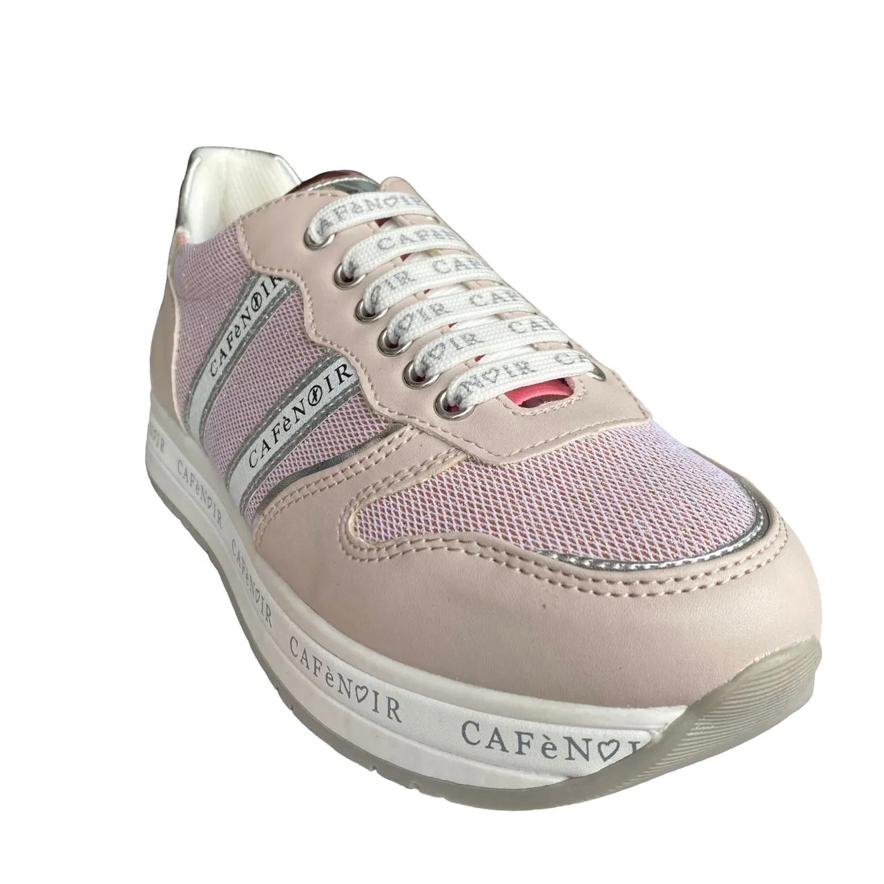 CafèNoir girl's wedge sneakers with lace and side zip C-2032 pink