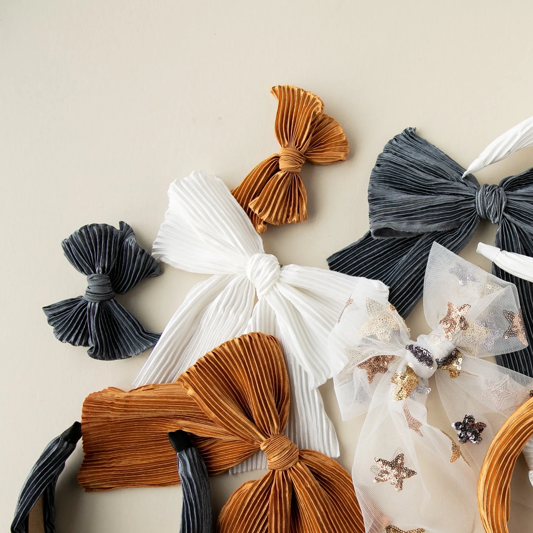 Caramel | Plisse Oversized Hand-tied Bow