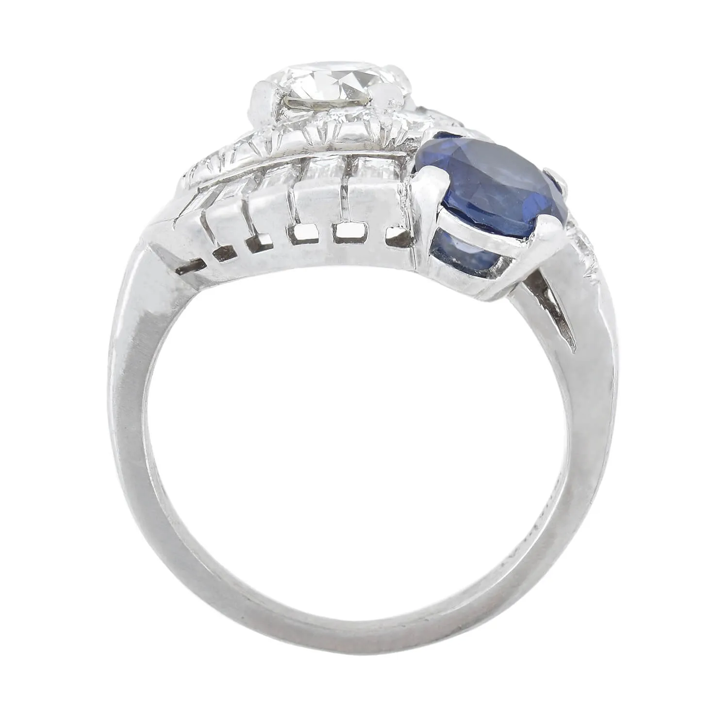 C.D. PEACOCK Art Deco Platinum Diamond   Sapphire Ring