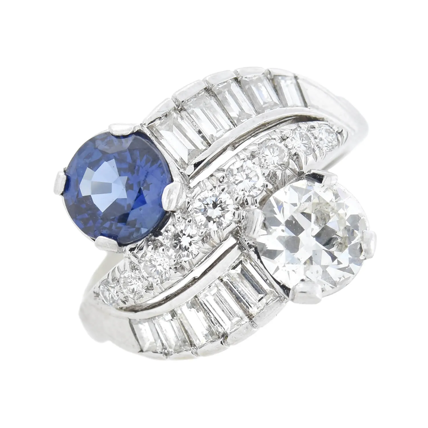 C.D. PEACOCK Art Deco Platinum Diamond   Sapphire Ring