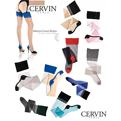 Cervin Women's Seduction Bicolore non-stretch seamed stockings x large (5'7-5'9, 170-175 cm) nude/black top