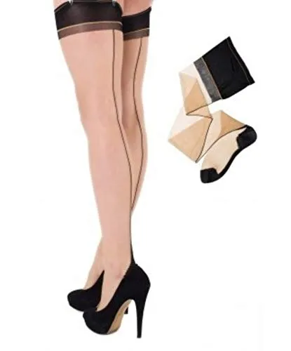 Cervin Women's Seduction Bicolore non-stretch seamed stockings x large (5'7-5'9, 170-175 cm) nude/black top