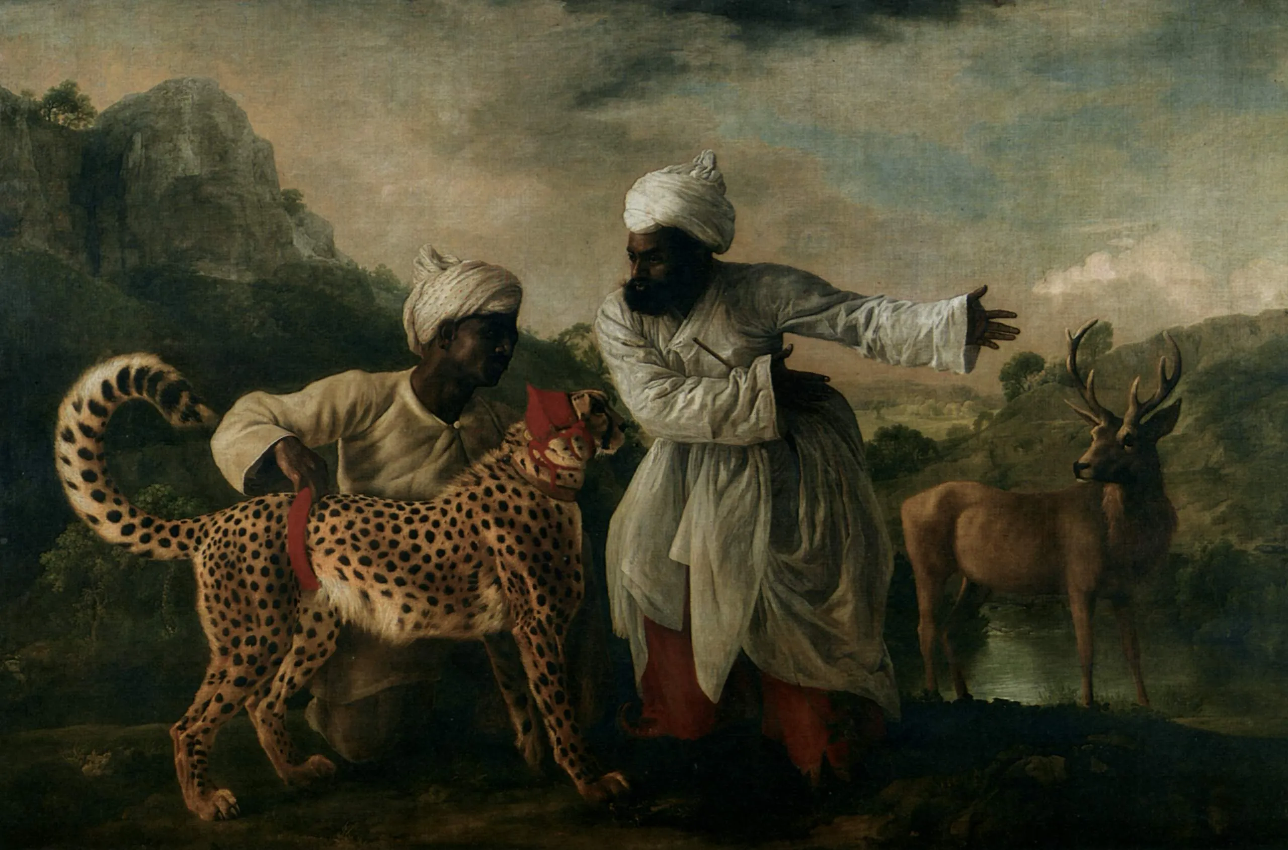 Cheetah with Two Indian Servants and a Stag