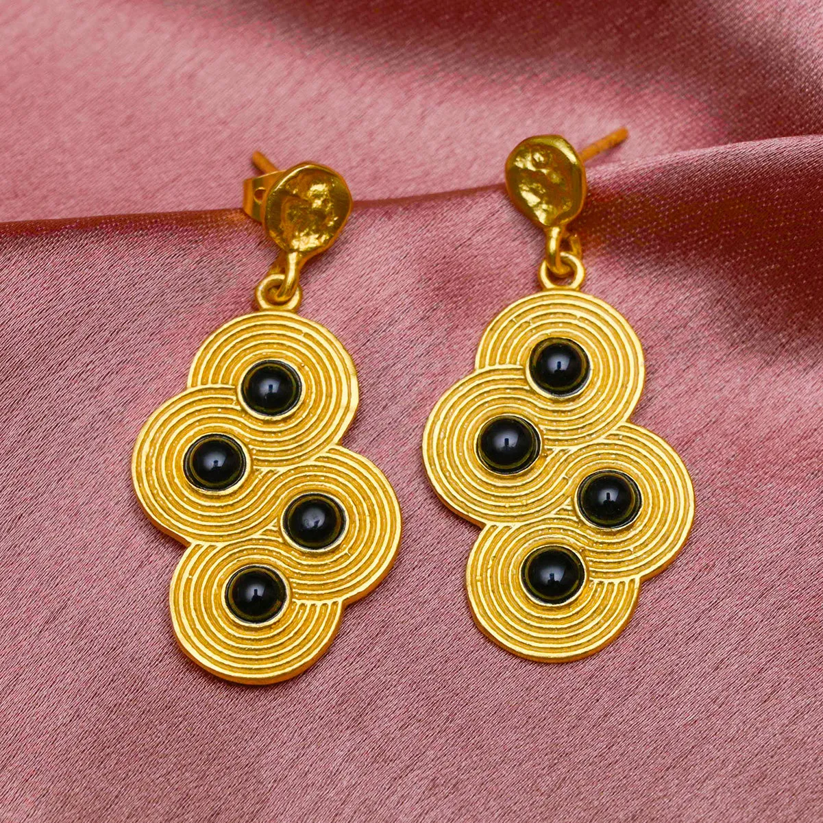 Circles Of Life Black Onyx Dangler Earrings