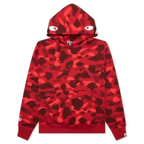 Color Camo Shark Pullover Hoodie - Red