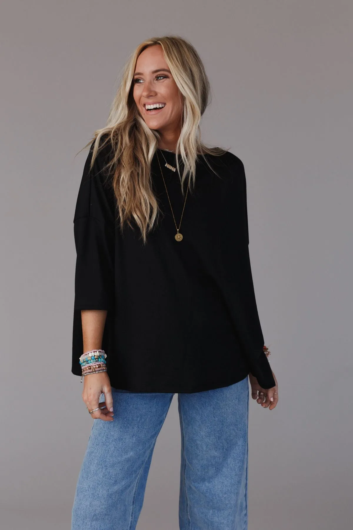 Cozy Cool Oversized Tee - Black