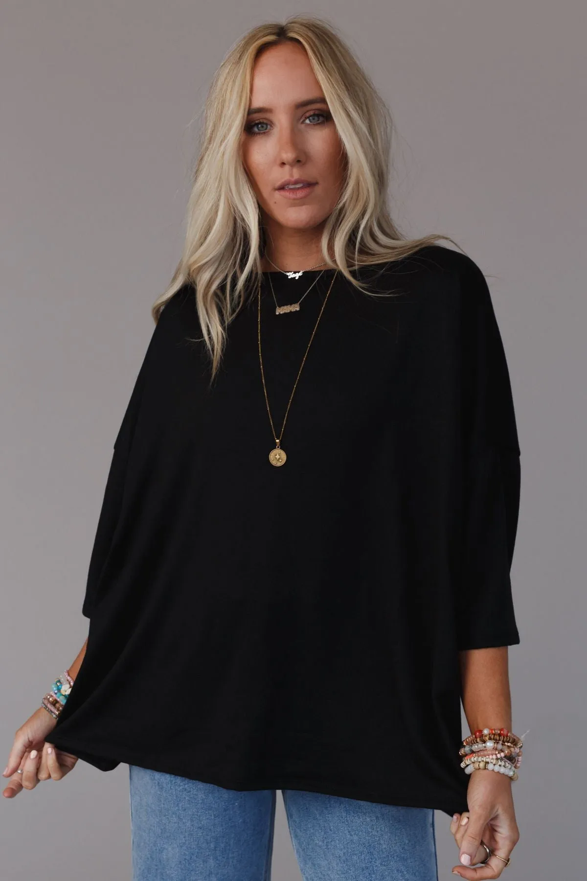 Cozy Cool Oversized Tee - Black