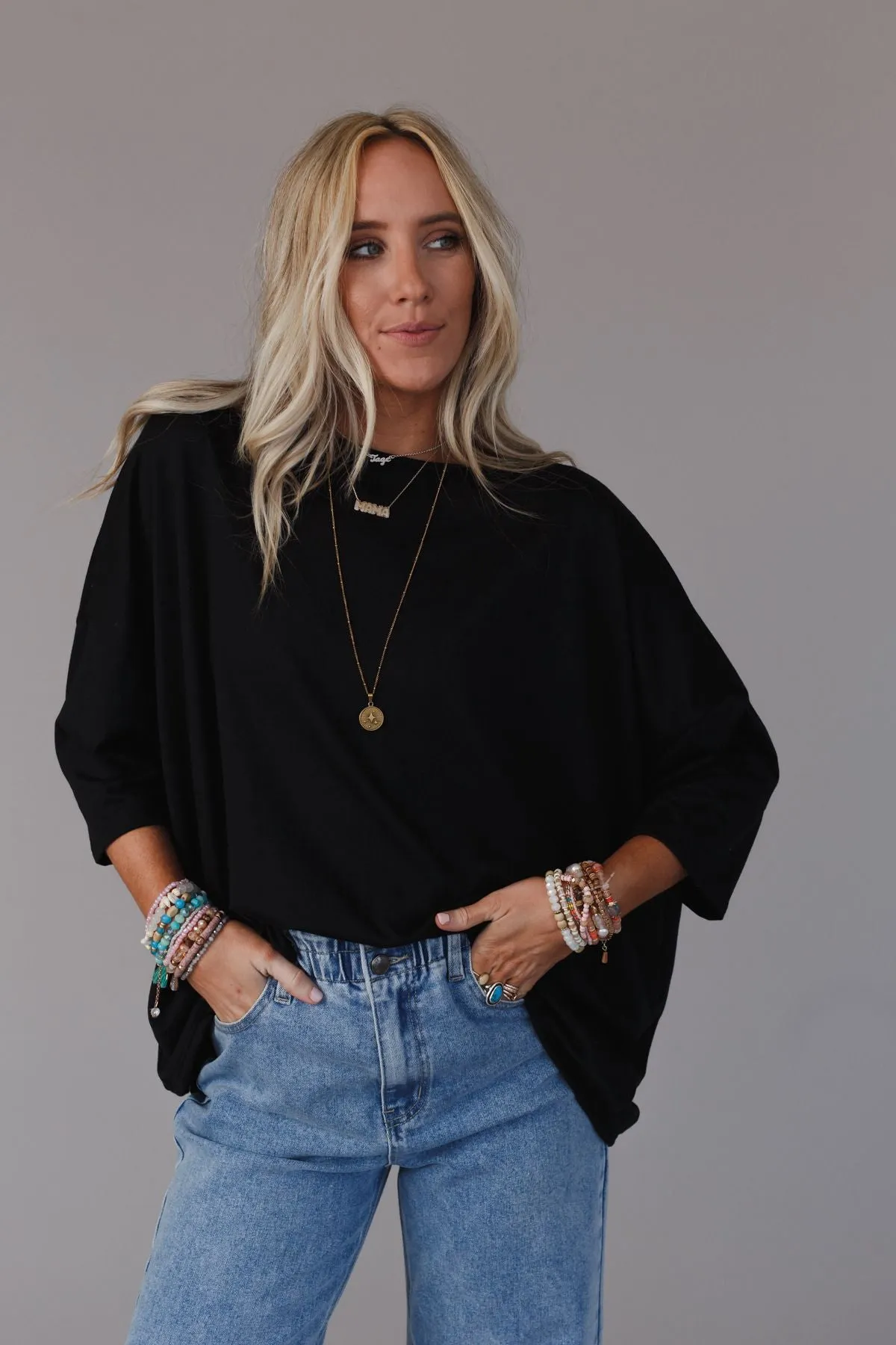 Cozy Cool Oversized Tee - Black