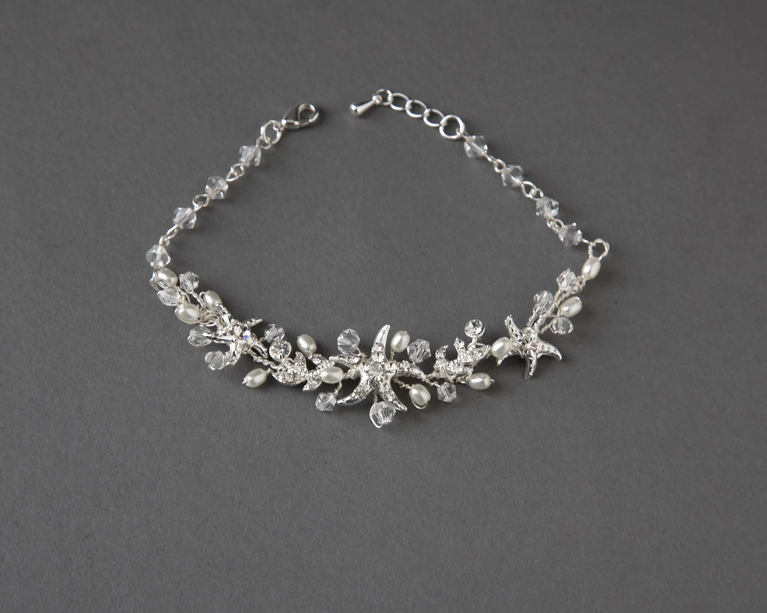 Crystal and Ivory Pearl Beach Bracelet