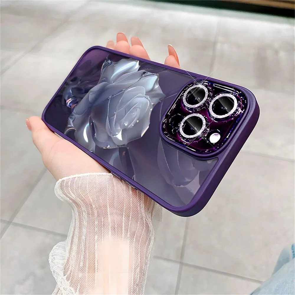 Crystal Rose Transparent Cute Phone Case for iPhone 11, 12, 13, 14 Pro Max, Plus, and Pro - Protective Cover