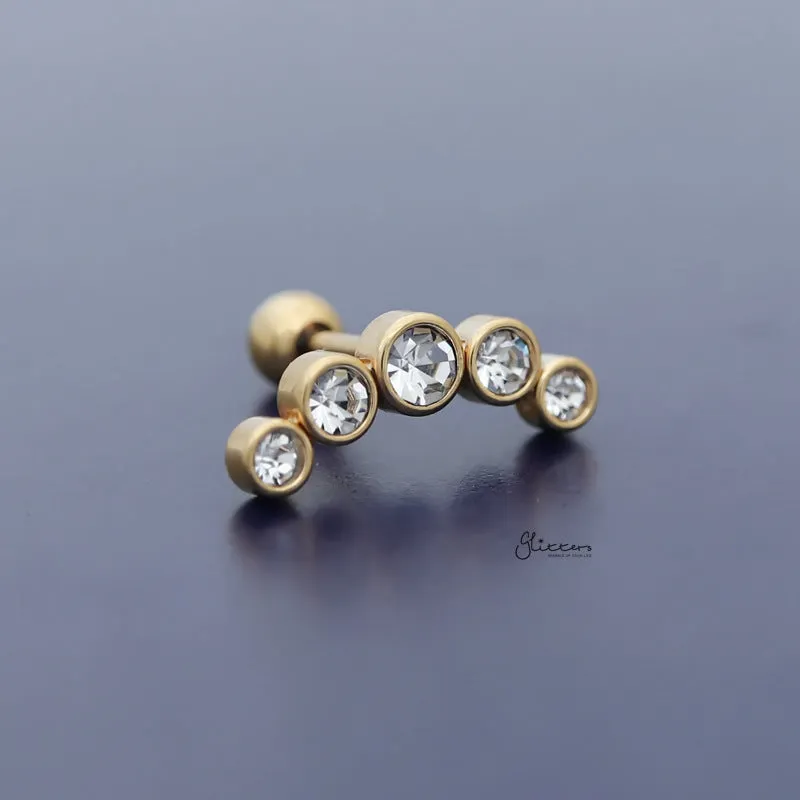 Curved 5 Round Crystals Top Cartilage Barbell Stud - Gold