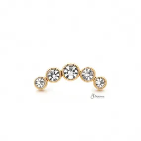 Curved 5 Round Crystals Top Cartilage Barbell Stud - Gold