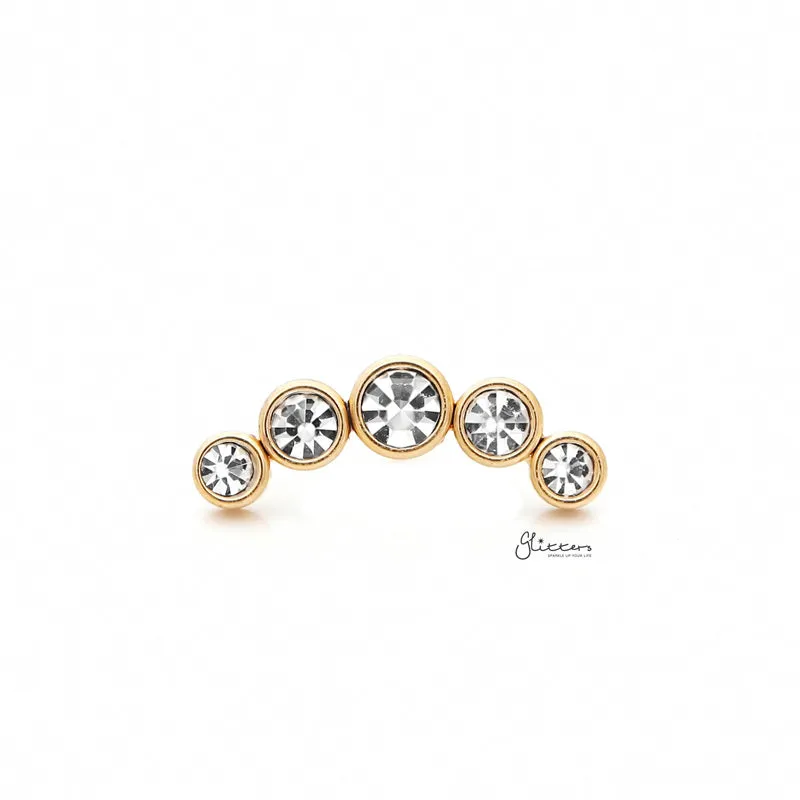 Curved 5 Round Crystals Top Cartilage Barbell Stud - Gold