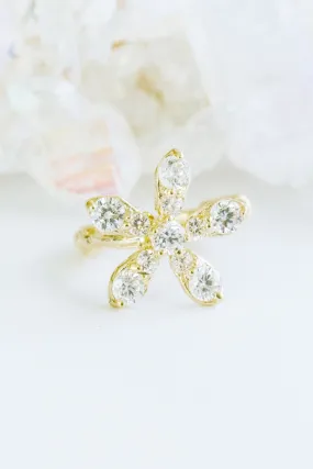 Cz Flower Leaf Hoop Ring Piercing Earring 14K Solid Gold Jewelry