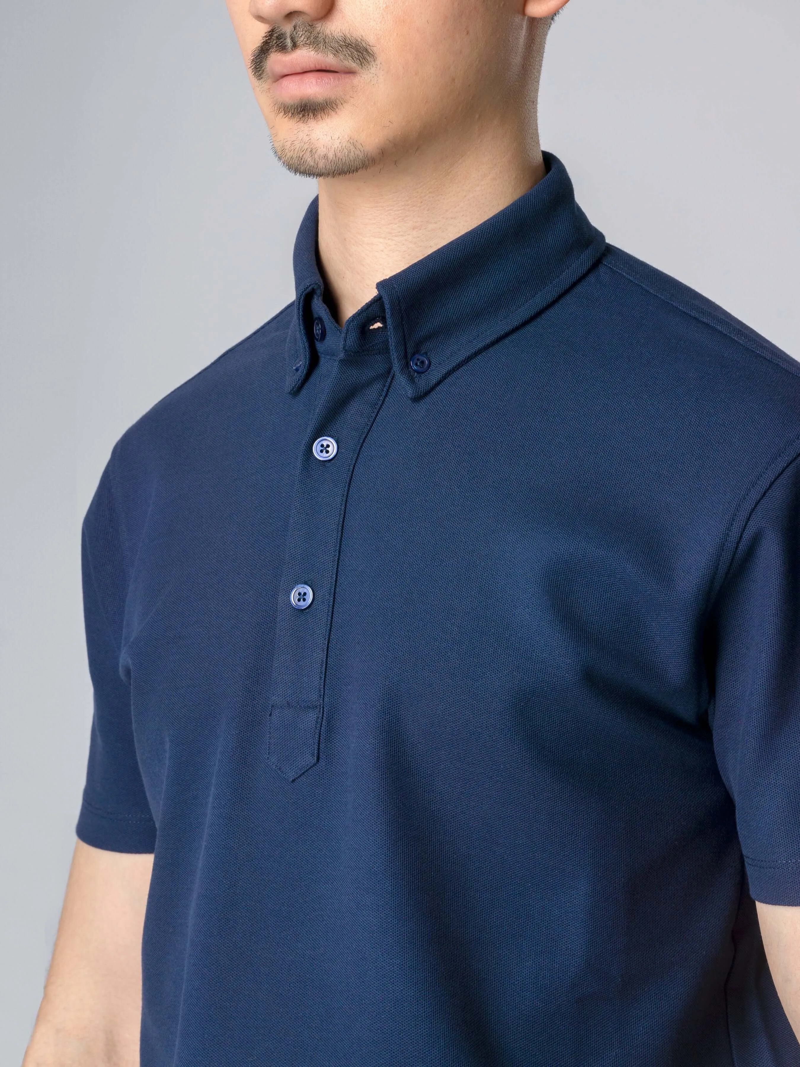 Dante Polo Button Down Short Sleeve - Navy Blue