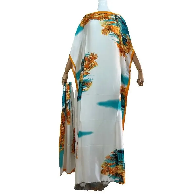 Dashiki Abaya Print Dress: Oversized Design with Matching Scarf for Women