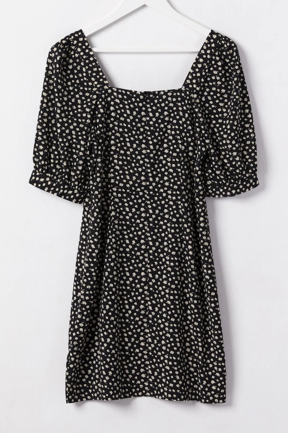 Electrify Black Floral Square Neck Puff Sleeve Mini Dress