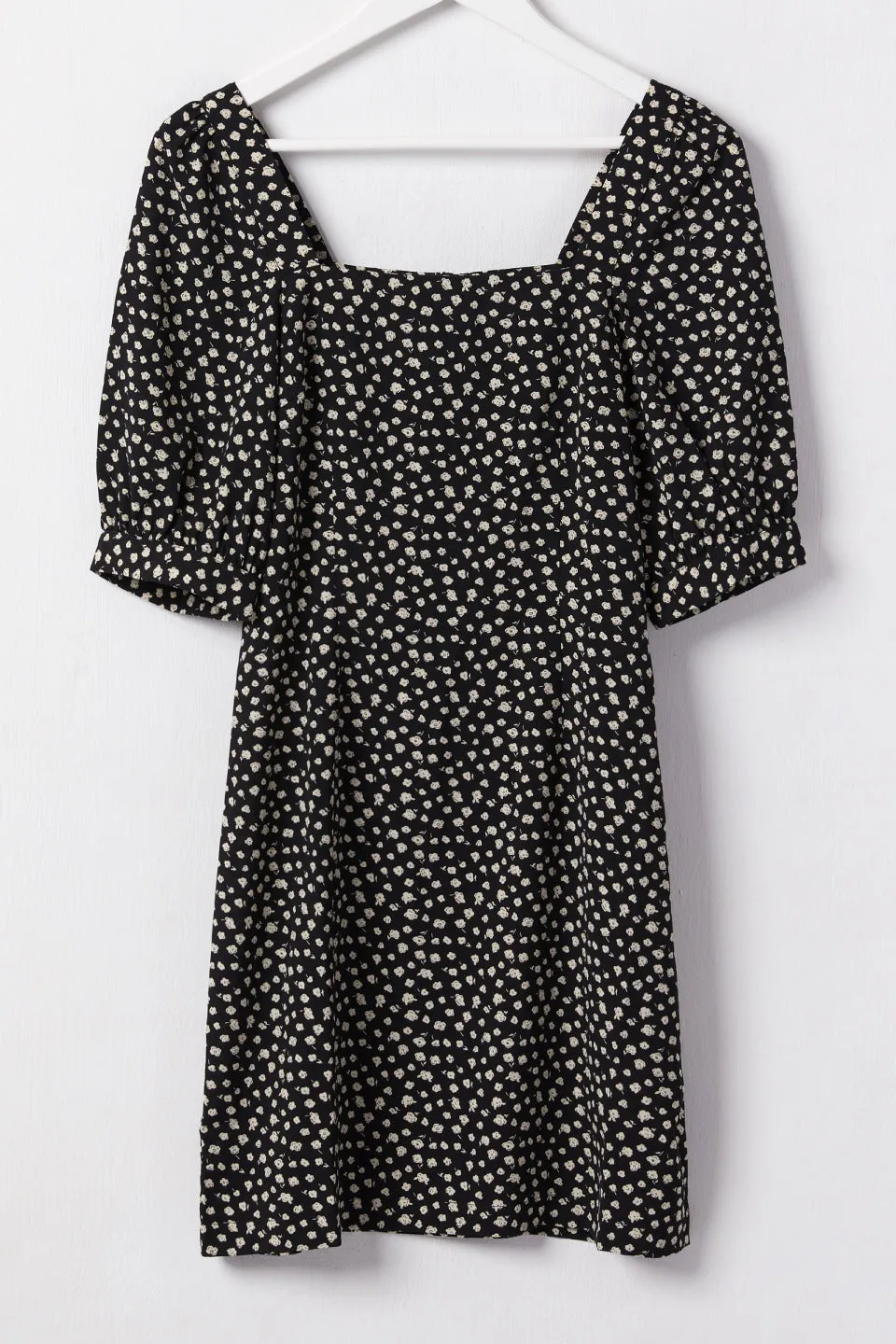 Electrify Black Floral Square Neck Puff Sleeve Mini Dress