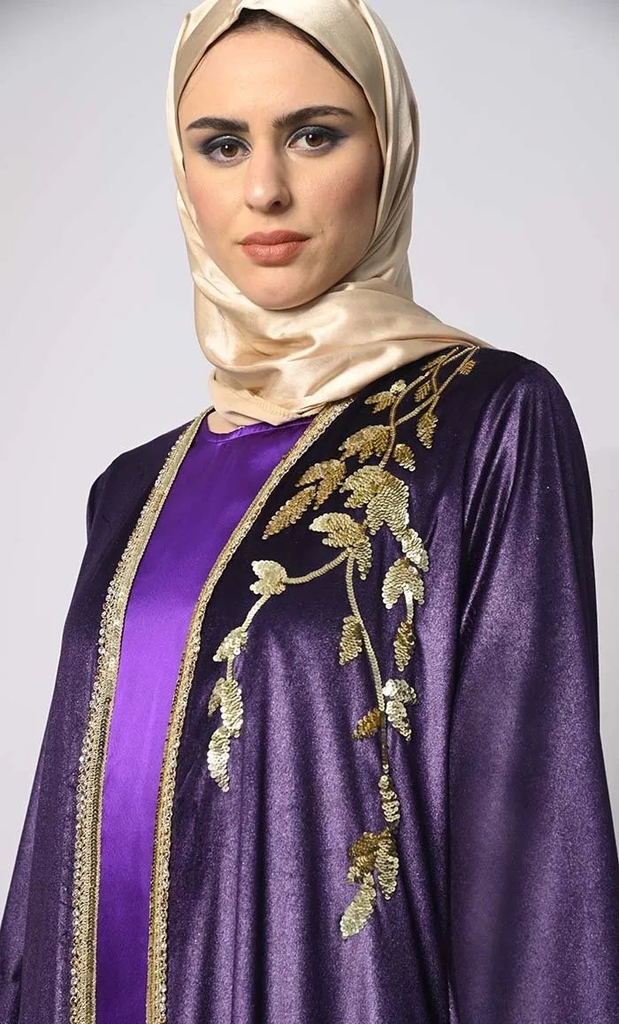 Elegant Purple Handwork Shrug with Inner