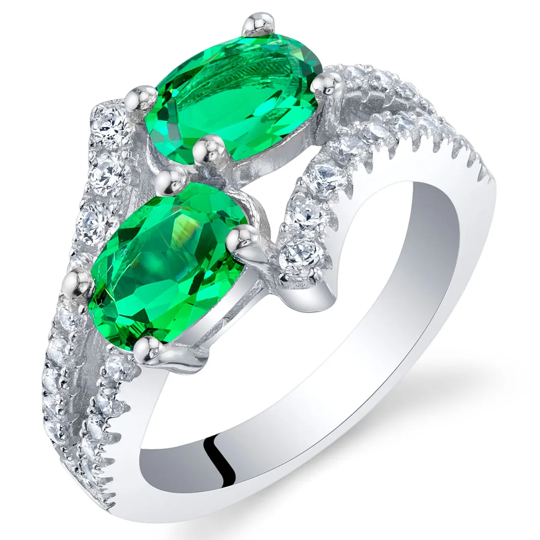 Emerald Oval Cut Sterling Silver Ring Size 9