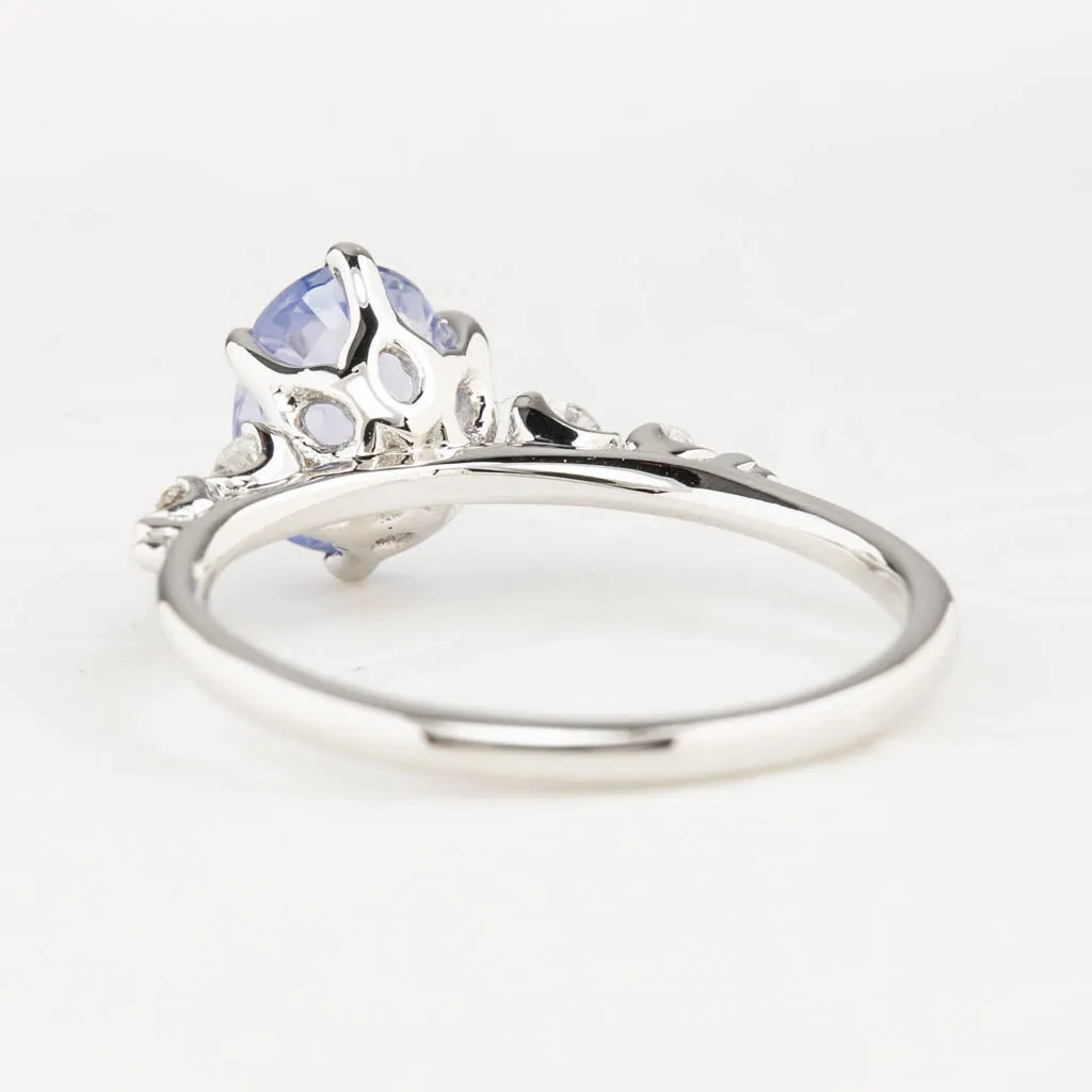 Estel Fleur Ring 1.4ct Blue Unheated Sapphire, 14K White Gold (One of a kind)