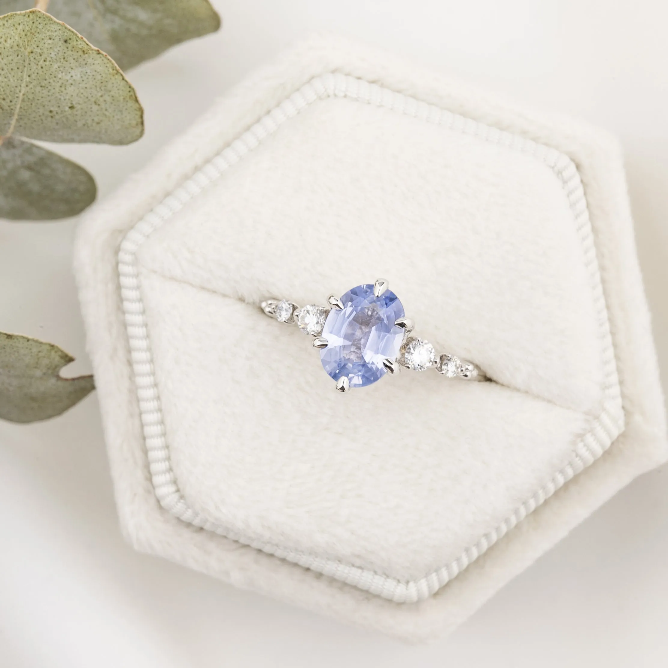 Estel Fleur Ring 1.4ct Blue Unheated Sapphire, 14K White Gold (One of a kind)