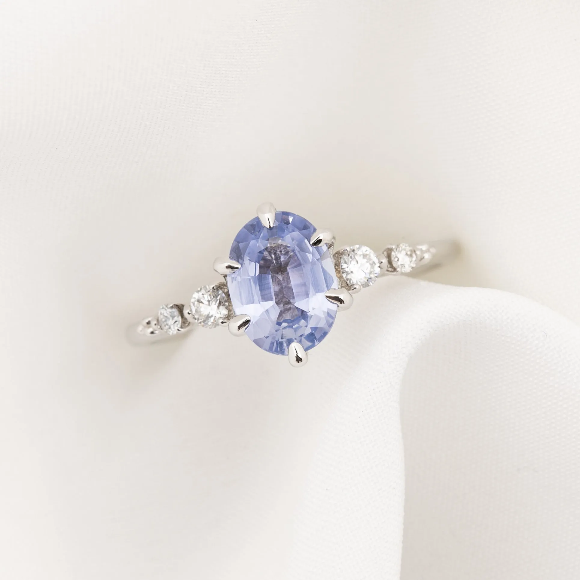 Estel Fleur Ring 1.4ct Blue Unheated Sapphire, 14K White Gold (One of a kind)