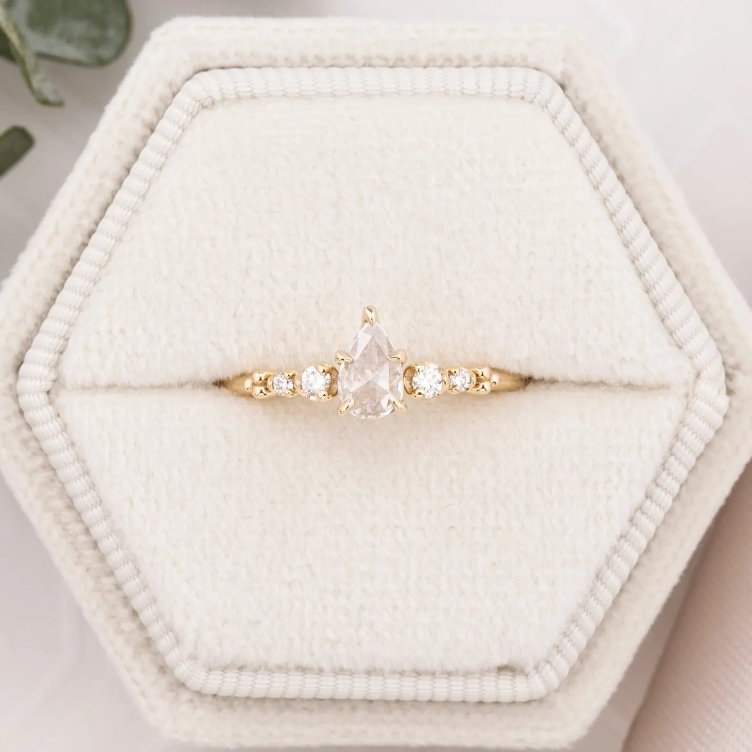 Estel Luxe 0.25ct Pear Rose Cut Diamond Ring, 14K Yellow Gold (One of a kind)