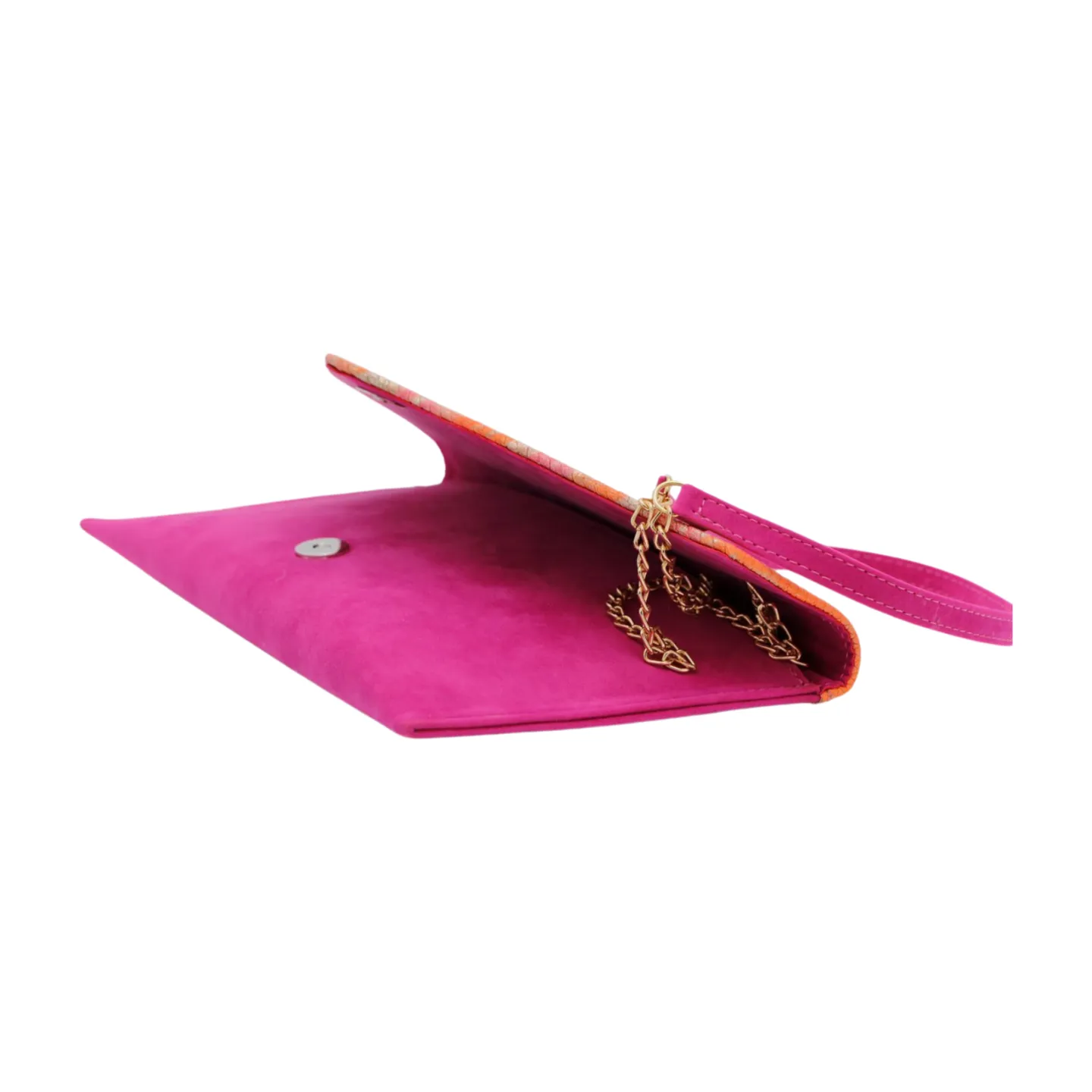 FABUCCI Pink Suede & Print Envelope Clutch Bag