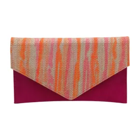 FABUCCI Pink Suede & Print Envelope Clutch Bag